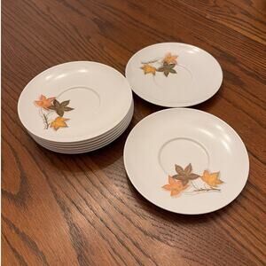 Vintage Texas Ware Melmac Autumn Maple Leaf 6" Saucers Set of 8 Melamine MCM USA